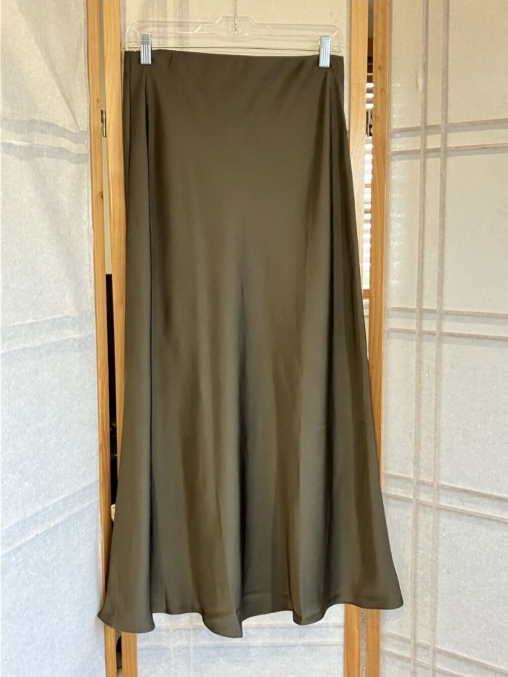 NWT Satin Slip Skirt Olive Green, Small Flowy Chic, Elegant Summer